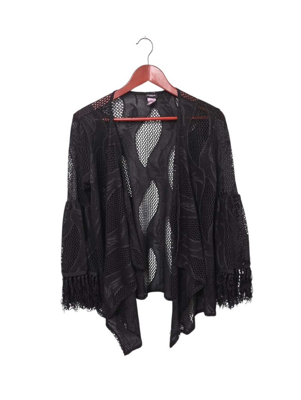 Vintage Aggie Black Fringe Flare Sleeve Cardigan Womens Small Whimsigoth Fairy